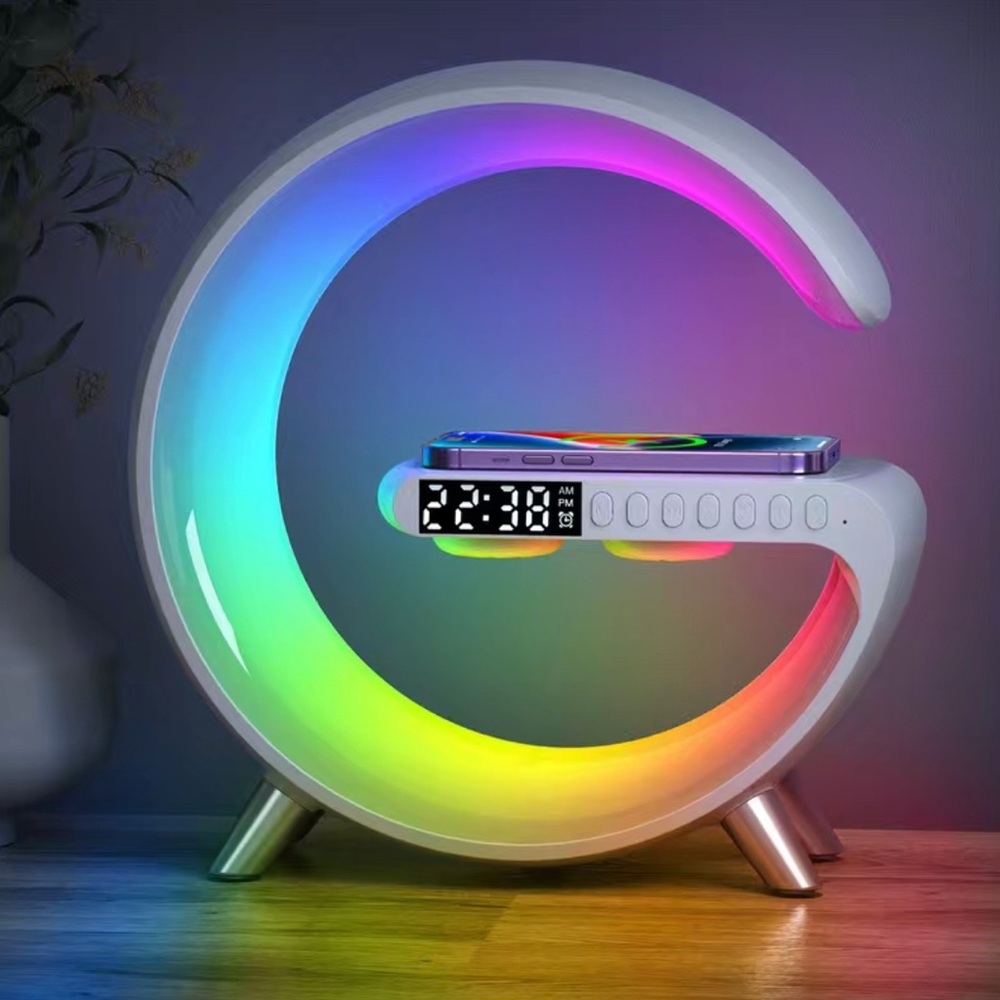 Multifunctional Wireless Charger, Clock, and Speaker with RGB night light